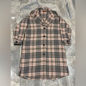 Umgee Pink and Gray Plaid Pea Coat